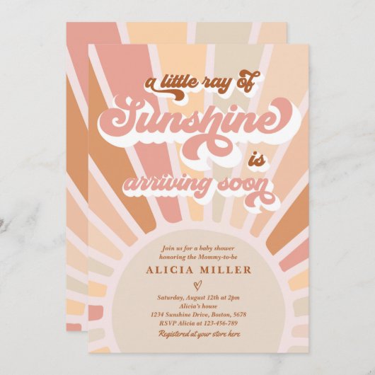 Sunshine Baby Shower Boho Mute Rainbow Sunshine Einladung (Vorne/Hinten)