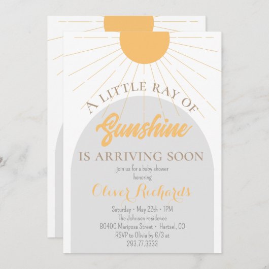 Sunshine Baby Shower Boho Retro Baby Dusche Einladung (Vorne/Hinten)