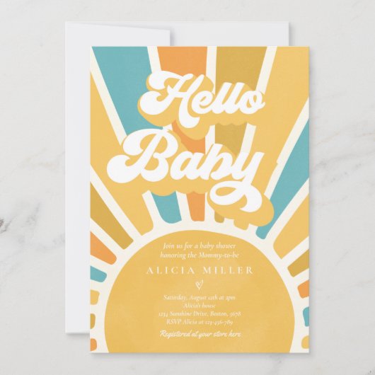 Sunshine Baby Shower Boho Retro Gelbe Sonnenschein Einladung (Vorderseite)