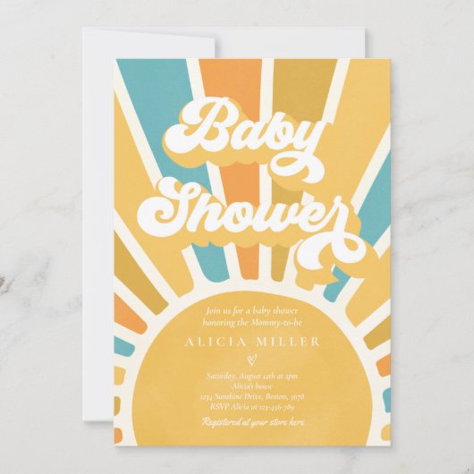 Sunshine Baby Shower Boho Retro Gelbe Sonnenschein Einladung (Vorderseite)