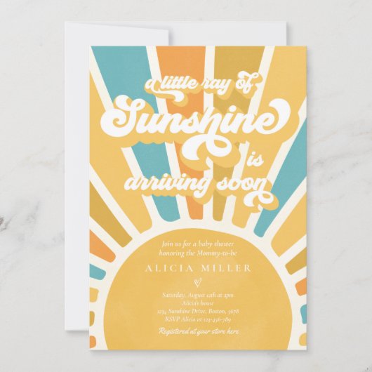 Sunshine Baby Shower Boho Retro Gelbe Sonnenschein Einladung (Vorderseite)