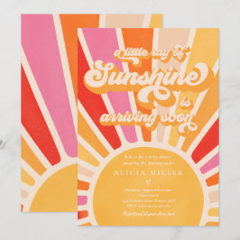 Sunshine Baby Shower Boho Retro Pink Sunshine Einladung