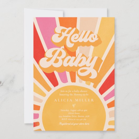 Sunshine Baby Shower Boho Retro Pink Sunshine Einladung (Vorderseite)