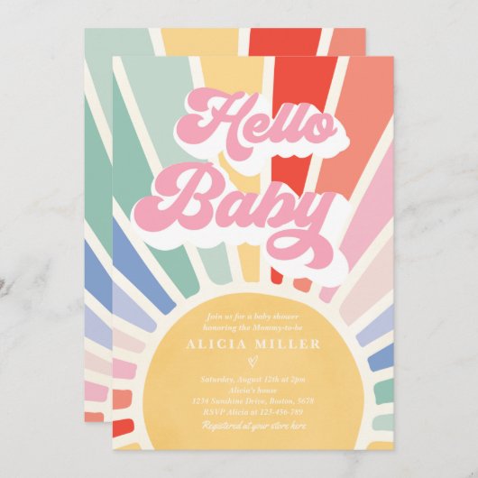 Sunshine Baby Shower Boho Retro Rainbow Sunshine Einladung (Vorne/Hinten)