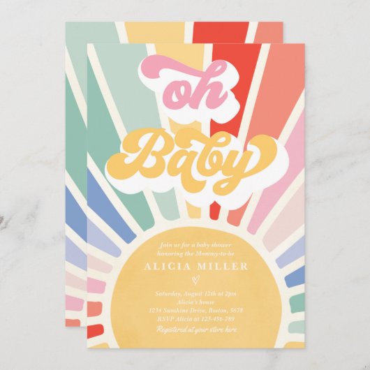 Sunshine Baby Shower Boho Retro Rainbow Sunshine Einladung (Vorne/Hinten)