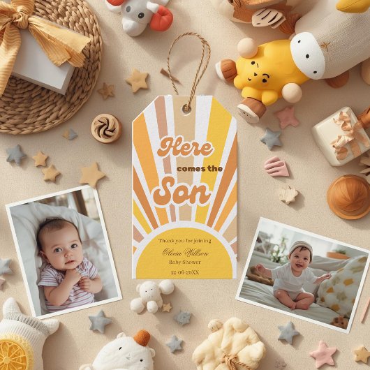 Sunshine Baby Shower Boho Retro Yellow Sunshine Geschenkanhänger