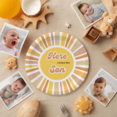 Sunshine Baby Shower Boho Retro Yellow Sunshine Pappteller
