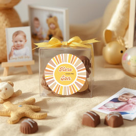 Sunshine Baby Shower Boho Retro Yellow Sunshine Runder Aufkleber