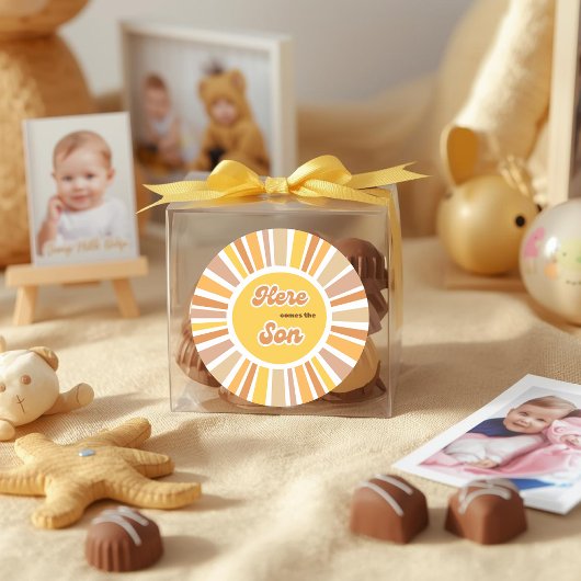 Sunshine Baby Shower Boho Retro Yellow Sunshine Runder Aufkleber