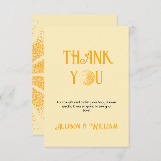 Sunshine Baby Shower Dankeskarte (Vorne/Hinten)