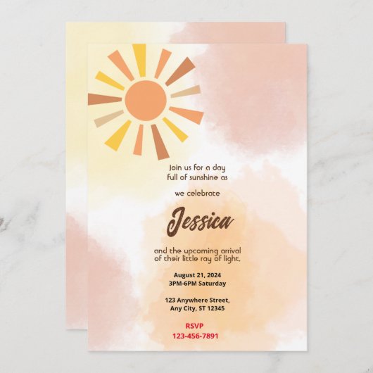 Sunshine Baby Shower Einladung (Vorne/Hinten)