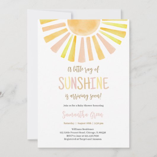 Sunshine Baby Shower Einladung (Vorderseite)