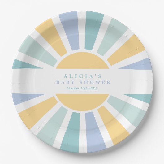 Sunshine Baby Shower Here Come The Son Yellow Rays Pappteller (Vorderseite)