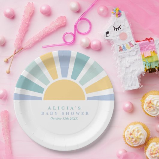 Sunshine Baby Shower Here Come The Son Yellow Rays Pappteller (Party)