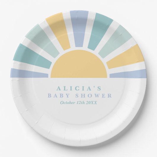 Sunshine Baby Shower Here Come The Son Yellow Rays Pappteller (Vorderseite)