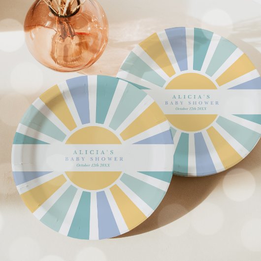 Sunshine Baby Shower Here Come The Son Yellow Rays Pappteller