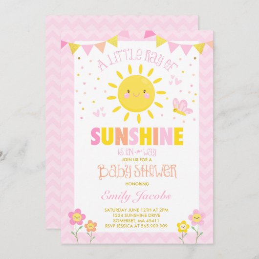 Sunshine Baby Shower Invitation Girl Baby Dusche Einladung (Vorne/Hinten)