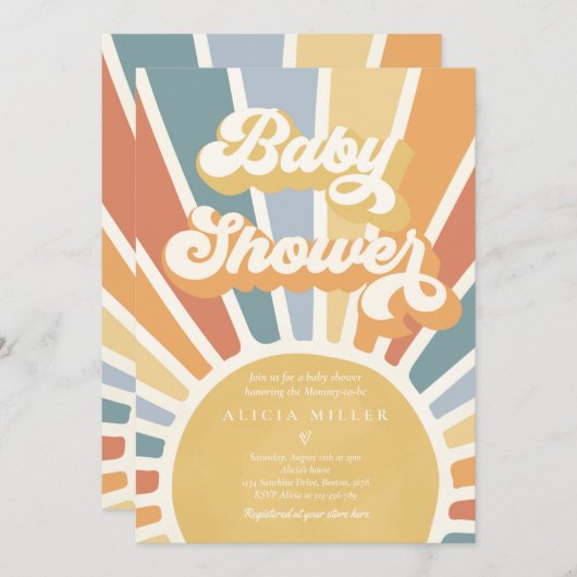 Sunshine Baby Shower Mute Boho Retro Sunshine Einladung (Vorne/Hinten)