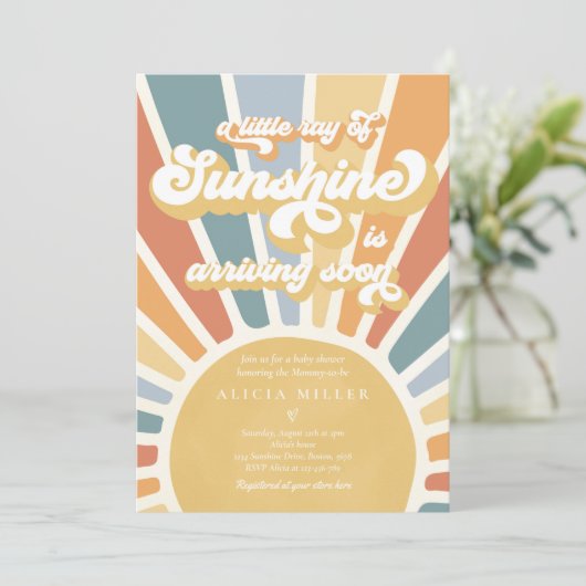 Sunshine Baby Shower Mute Boho Retro Sunshine Einladung (Stehend Vorderseite)