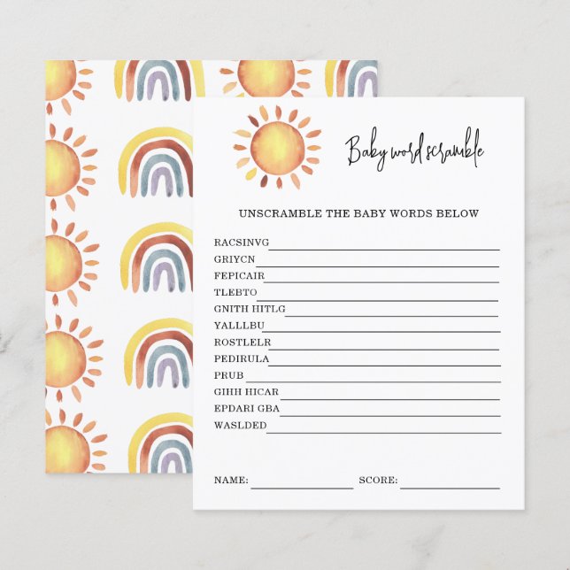 Sunshine Baby Word Scramble | Baby Showspiel (Vorne/Hinten)