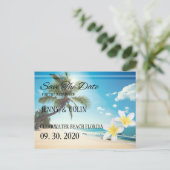 Sunshine Beach Palm Trees Plumeria Save the Date Ankündigungspostkarte (Stehend Vorderseite)