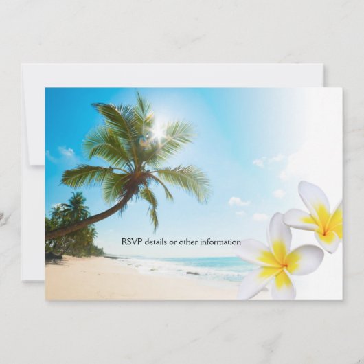 Sunshine Beach Palm Trees Plumerias Wedding Einlad Einladung (Rückseite)