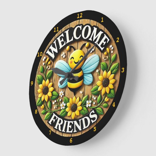 Sunshine Bee Welcome Friends Große Wanduhr (Winkel)