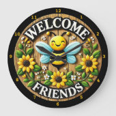 Sunshine Bee Welcome Friends Große Wanduhr (Vorderseite)