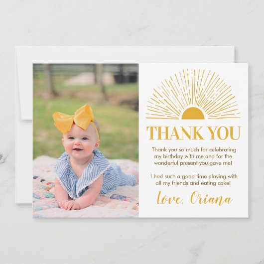 Sunshine Birthday Party Danke Karte (Vorderseite)