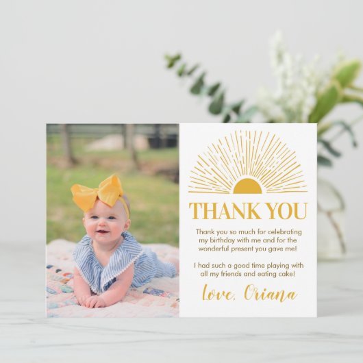 Sunshine Birthday Party Danke Karte (Stehend Vorderseite)