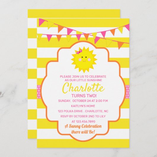 Sunshine Birthday Party Einladung (Vorne/Hinten)