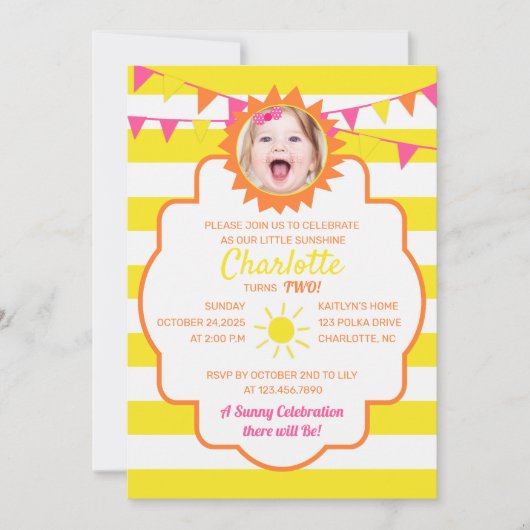 Sunshine Birthday Party Foto Einladung (Vorderseite)