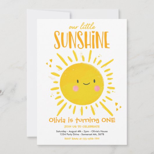 Sunshine Birthday Party Gelb unser kleiner Sonnens Einladung (Vorderseite)