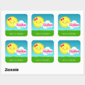 Sunshine Birthday Party Quadratischer Aufkleber (Blatt)