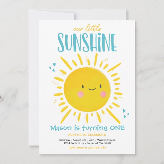 Sunshine Birthday Party Türkis Kleiner Sonnenschei Einladung (Vorderseite)