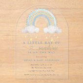 Sunshine Blue Boho Rainbow Boy Baby Dusche Acryleinladungen (Vorderseite)