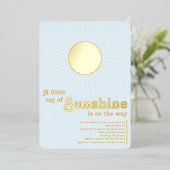 Sunshine Blue Gold Sun Baby Dusche Folieneinladung (Stehend vorne)
