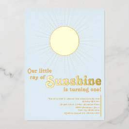 Sunshine Blue Gold Sun Baby zum ersten Geburtstag Folieneinladung