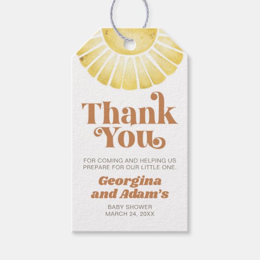 Sunshine Boho Baby Dusche Retro Vielen Dank für Ih Geschenkanhänger (Vorderseite)