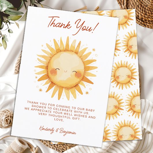 Sunshine Boho Cute Gender Neutral Sun Baby Shower Dankeskarte