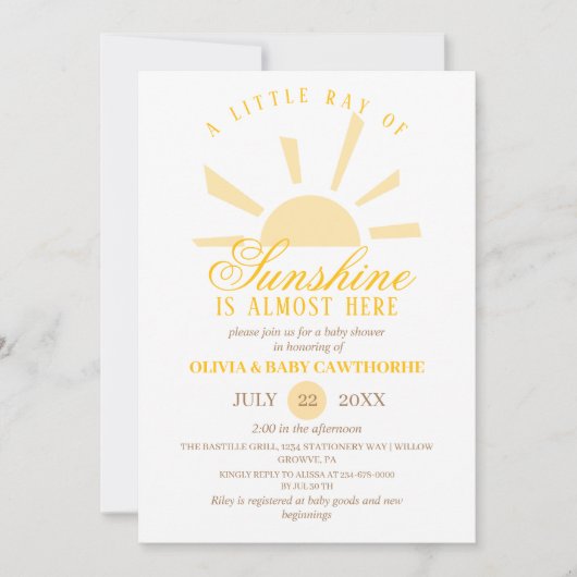 Sunshine Boho Elegantes neutrales Foto Babydusche Einladung (Vorderseite)