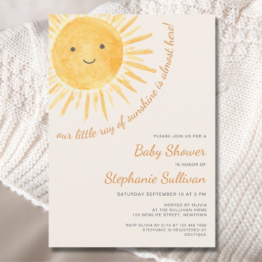 Sunshine Boho Gender-Neutral Sun Baby Dusche Einladung