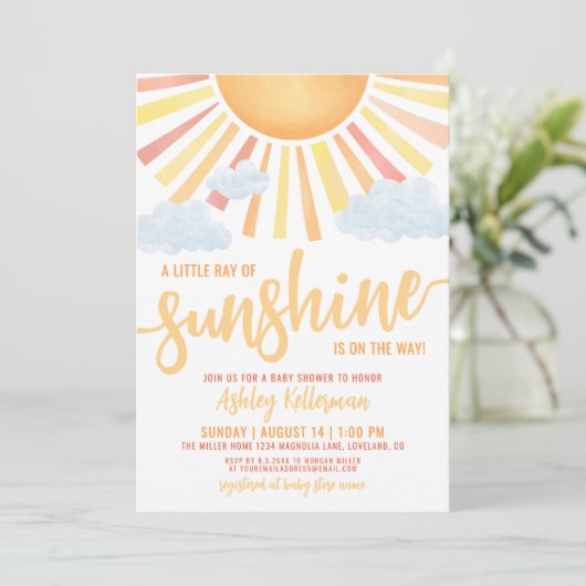 Sunshine Boho Gender Neutral Sun Baby Shower Einladung (Stehend Vorderseite)