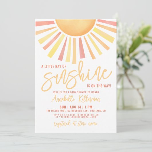 Sunshine Boho Sun Baby Shower Einladung (Stehend Vorderseite)