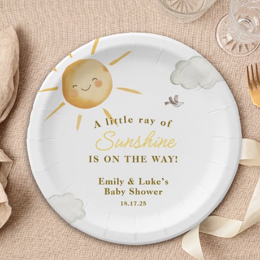Sunshine Boho Sun Gender-Neutral Baby Shower Pappteller