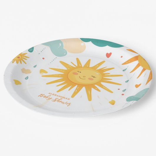 Sunshine Boho Sun geschlechtsneutral Pappteller (Schrägansicht)