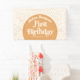 Sunshine Boho Yellow Erster Geburtstag Banner