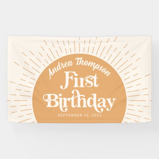 Sunshine Boho Yellow Erster Geburtstag Banner (Horizontal)