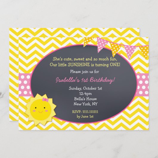 Sunshine Chalkboard Geburtstagsparty Einladungen (Vorne/Hinten)