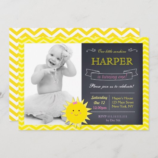 Sunshine Chalkboard Geburtstagsparty Einladungen (Vorne/Hinten)